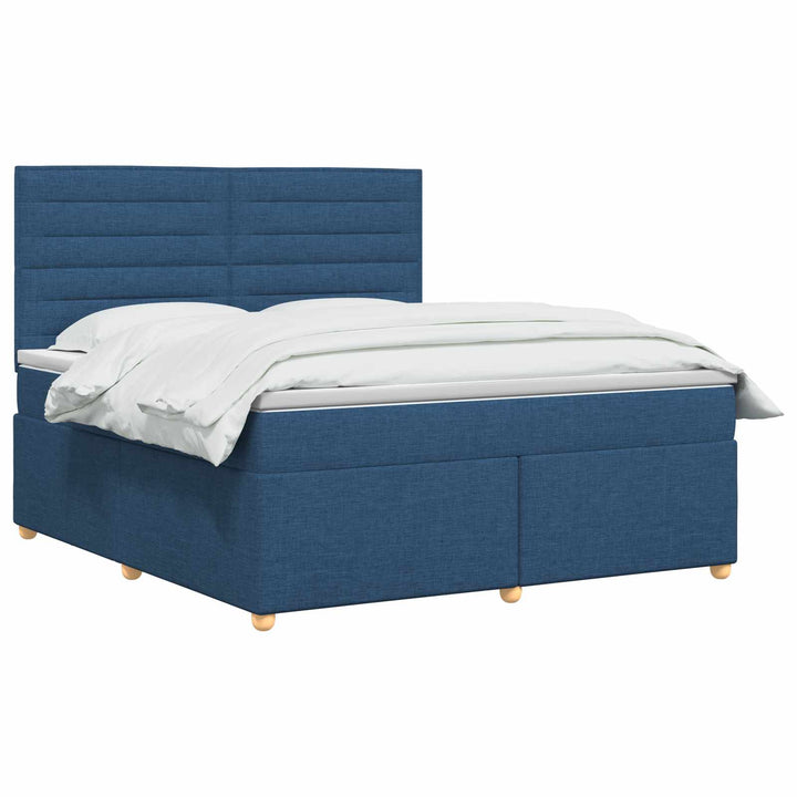 Boxmadras med topmadras med hovedgærde Blå 140 x 190 cm Stof