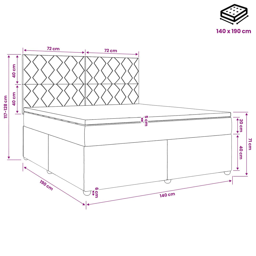 Boxmadras med topmadras Mørkegrå 140 x 190 cm Stof