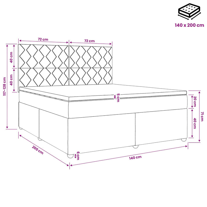 Boxmadras med topmadras med hovedgærde Sort 140 x 200 cm Stof
