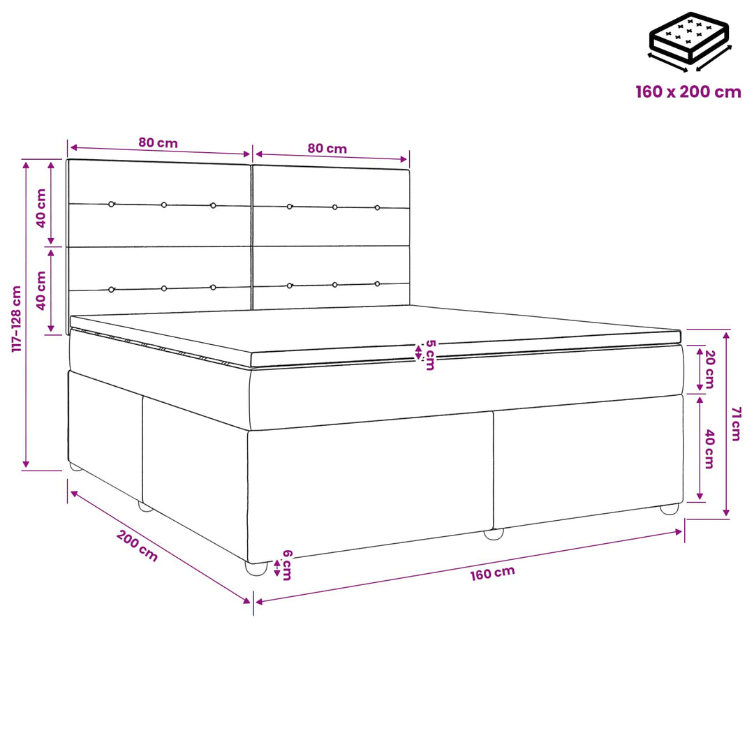 Boxmadras med topmadras Gråbrun 160 x 200 cm Stof