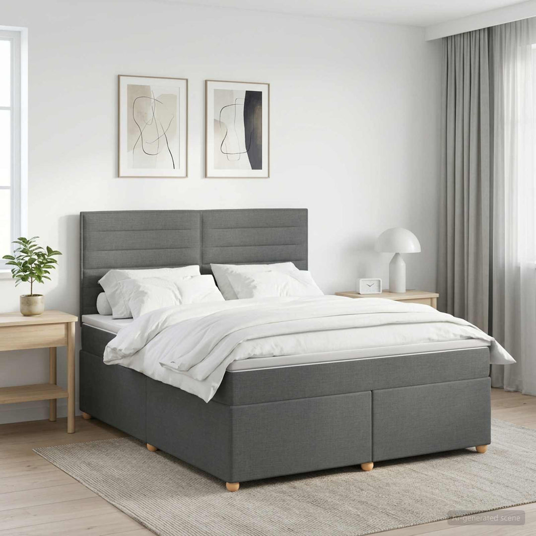 Boxmadras med topmadras Mørkegrå 140 x 200 cm Stof