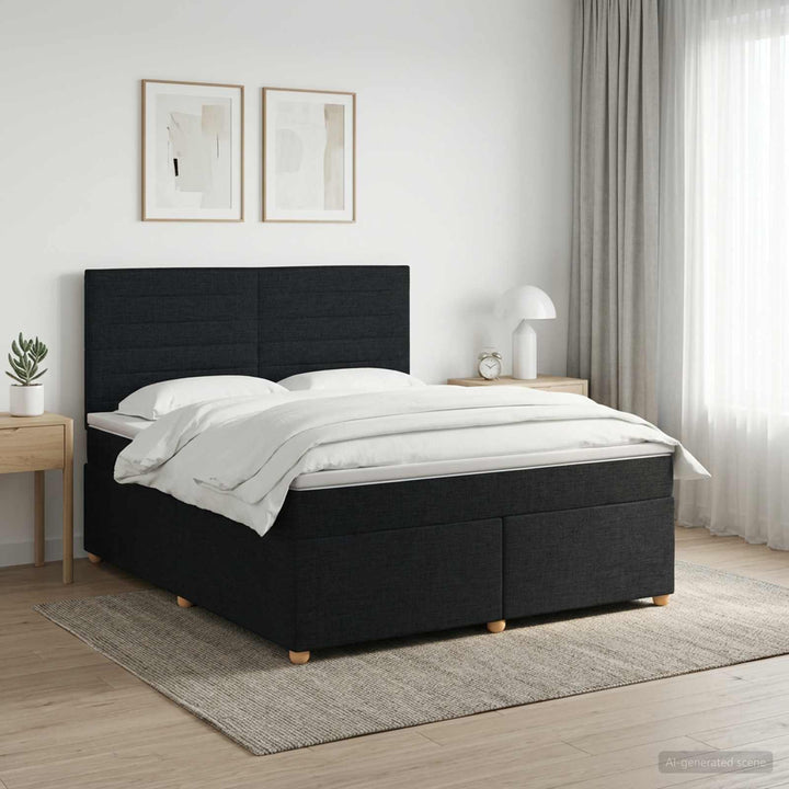 Boxmadras med topmadras med hovedgærde Sort 180 x 200 cm Stof