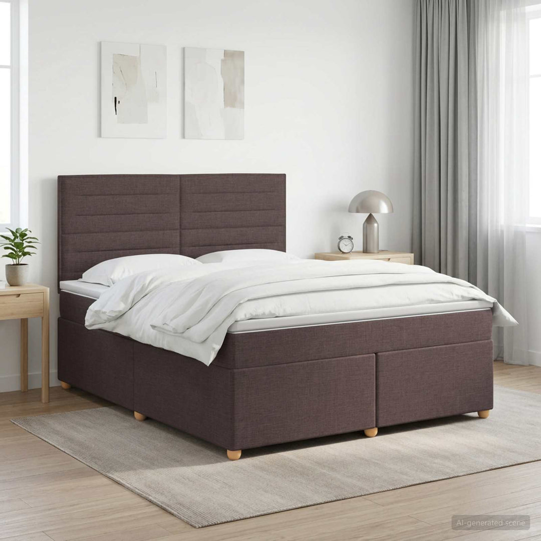 Boxmadras med topmadras Mørk Brun 180 x 200 cm Stof