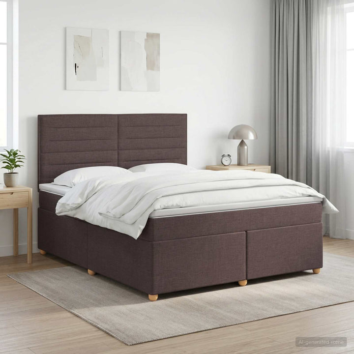 Boxmadras med topmadras Mørk Brun 180 x 200 cm Stof