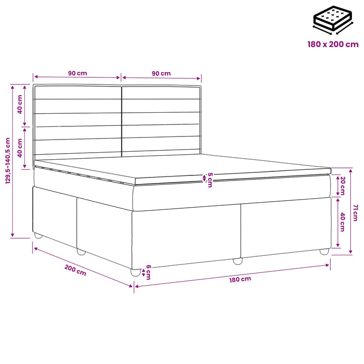 Boxmadras med topmadras Mørk Brun 180 x 200 cm Stof