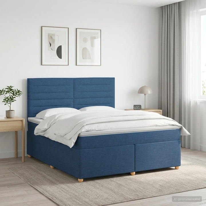 Boxmadras med topmadras med hovedgærde Blå 140 x 190 cm Stof
