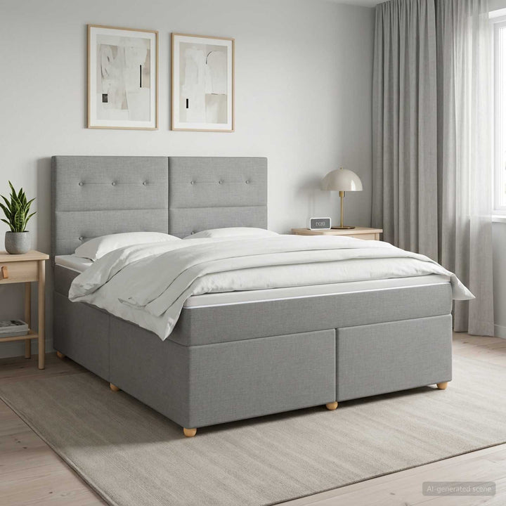 Boxmadras med topmadras Lysegrå 140 x 190 cm Stof