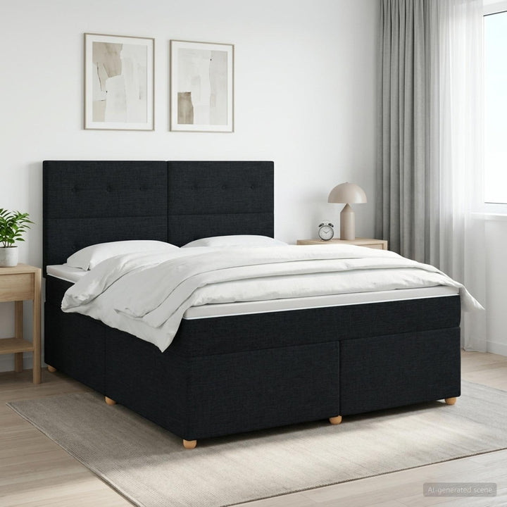 Boxmadras med topmadras med hovedgærde Sort 140 x 200 cm Stof