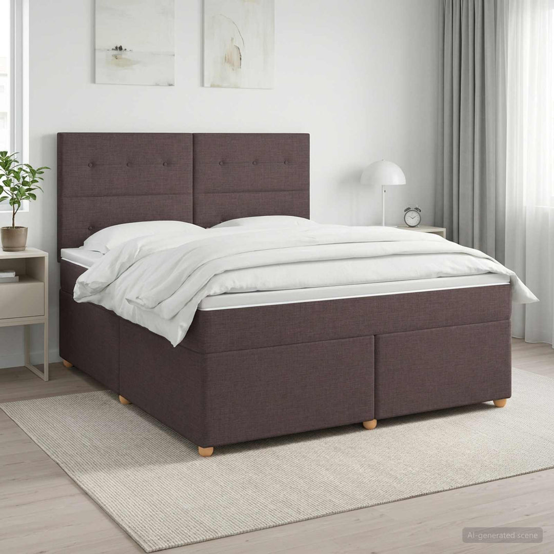 Boxmadras med topmadras Mørk Brun 160 x 200 cm Stof