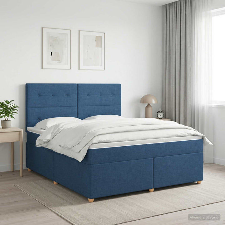 Boxmadras med topmadras med hovedgærde Blå 140 x 190 cm Stof