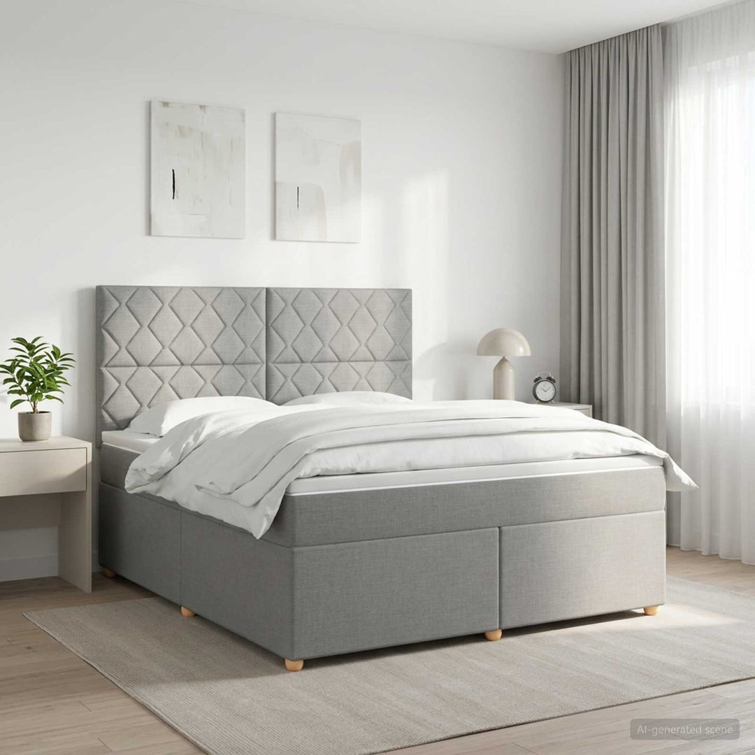 Boxmadras med topmadras Lysegrå 160 x 200 cm Stof