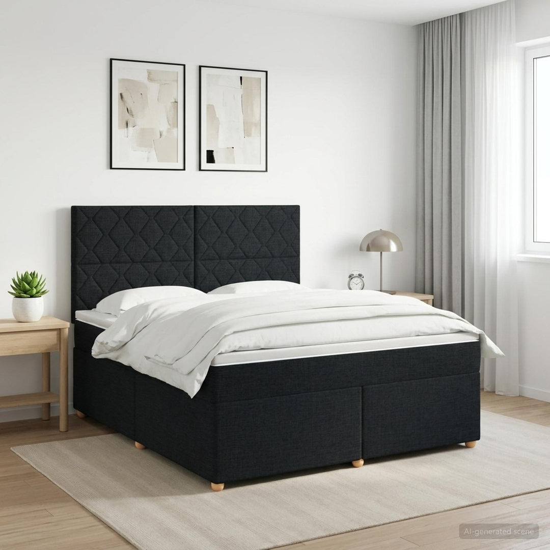 Boxmadras med topmadras med hovedgærde Sort 140 x 200 cm Stof