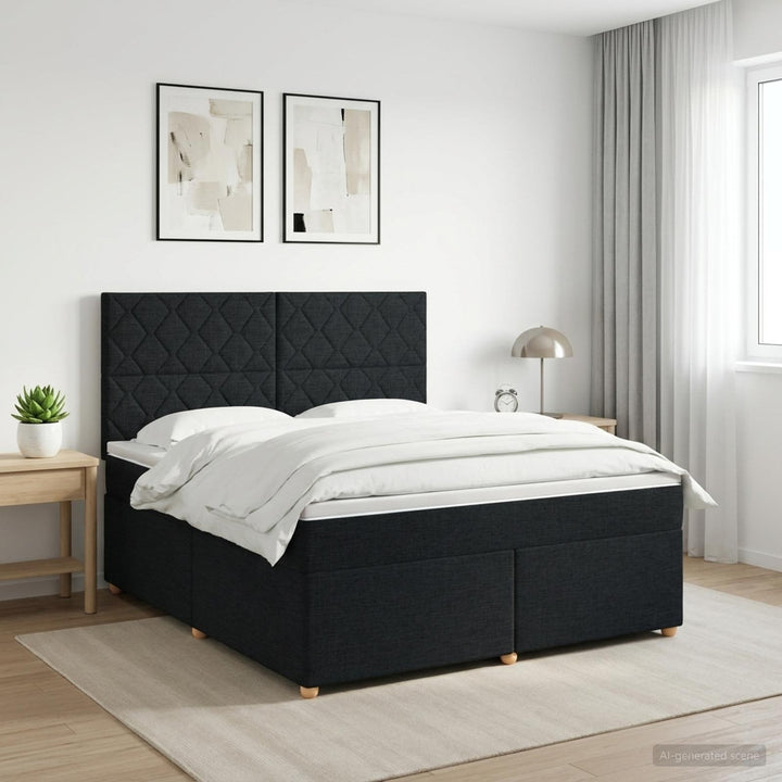 Boxmadras med topmadras med hovedgærde Sort 140 x 200 cm Stof