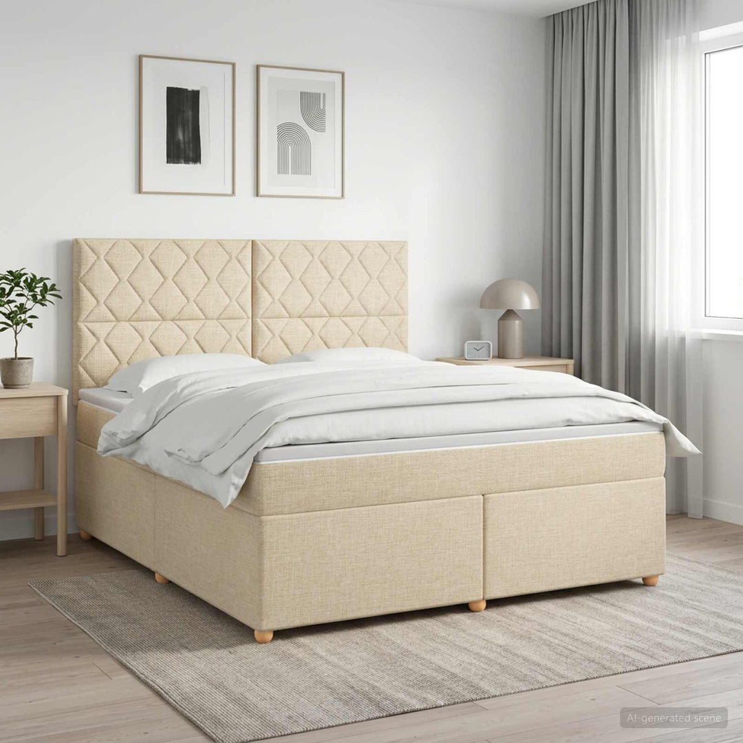 Boxmadras med topmadras Cremefarvet 160 x 200 cm Stof