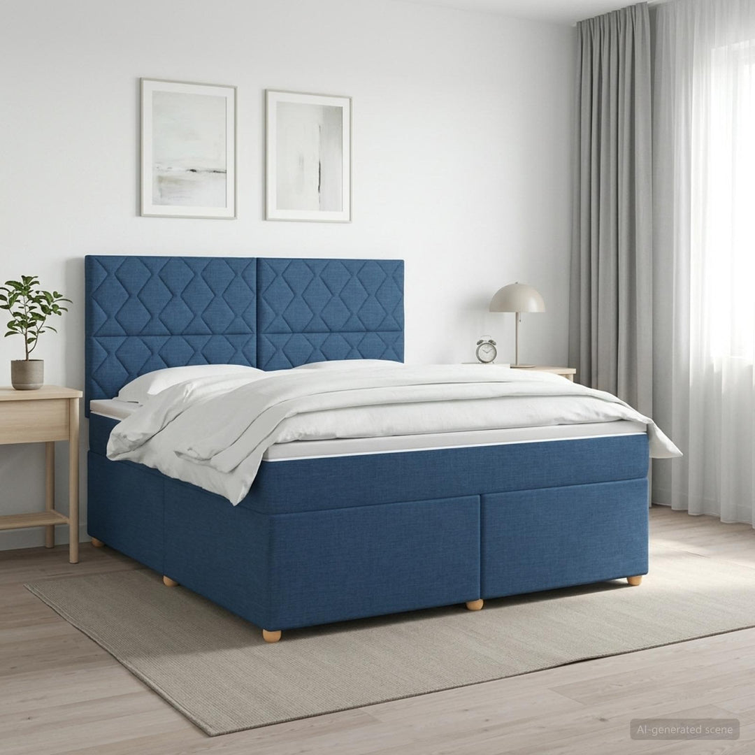 Boxmadras med topmadras med hovedgærde Blå 140 x 190 cm Stof