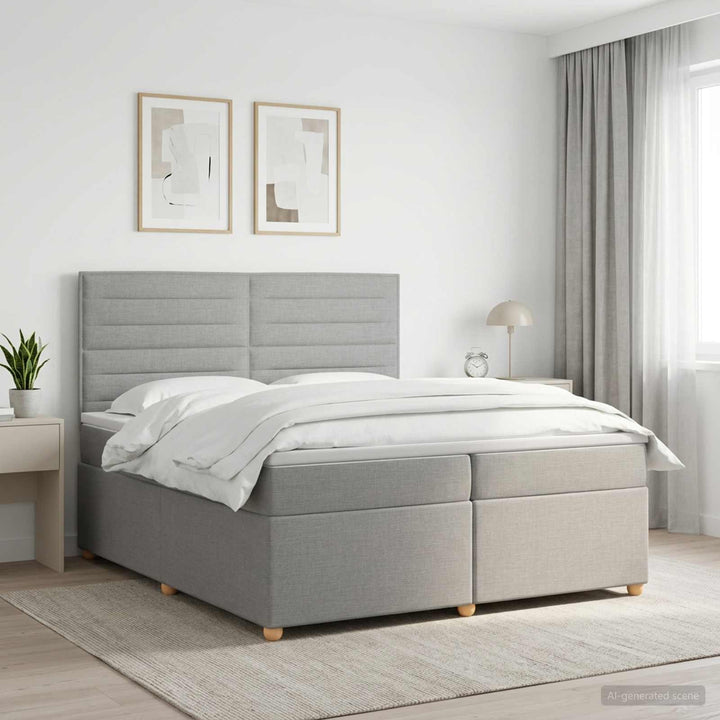 Boxmadras med topmadras Lysegrå 200 x 200 cm Stof