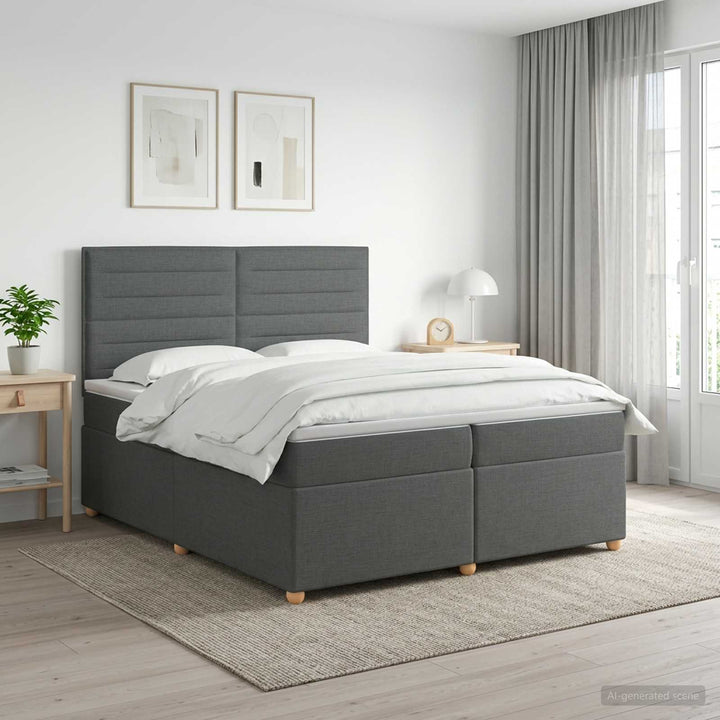 Boxmadras med topmadras Mørkegrå 200 x 200 cm Stof