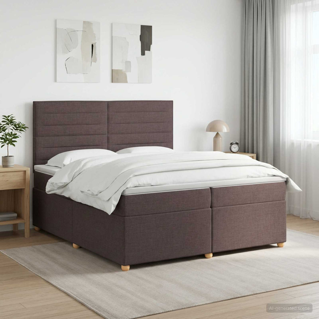 Boxmadras med topmadras Mørk Brun 200 x 200 cm Stof