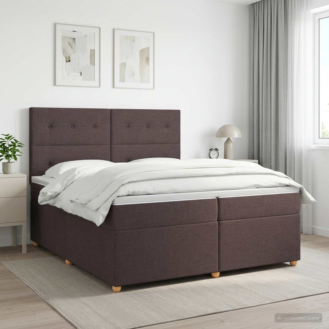 Boxmadras med topmadras Mørk Brun 200 x 200 cm Stof