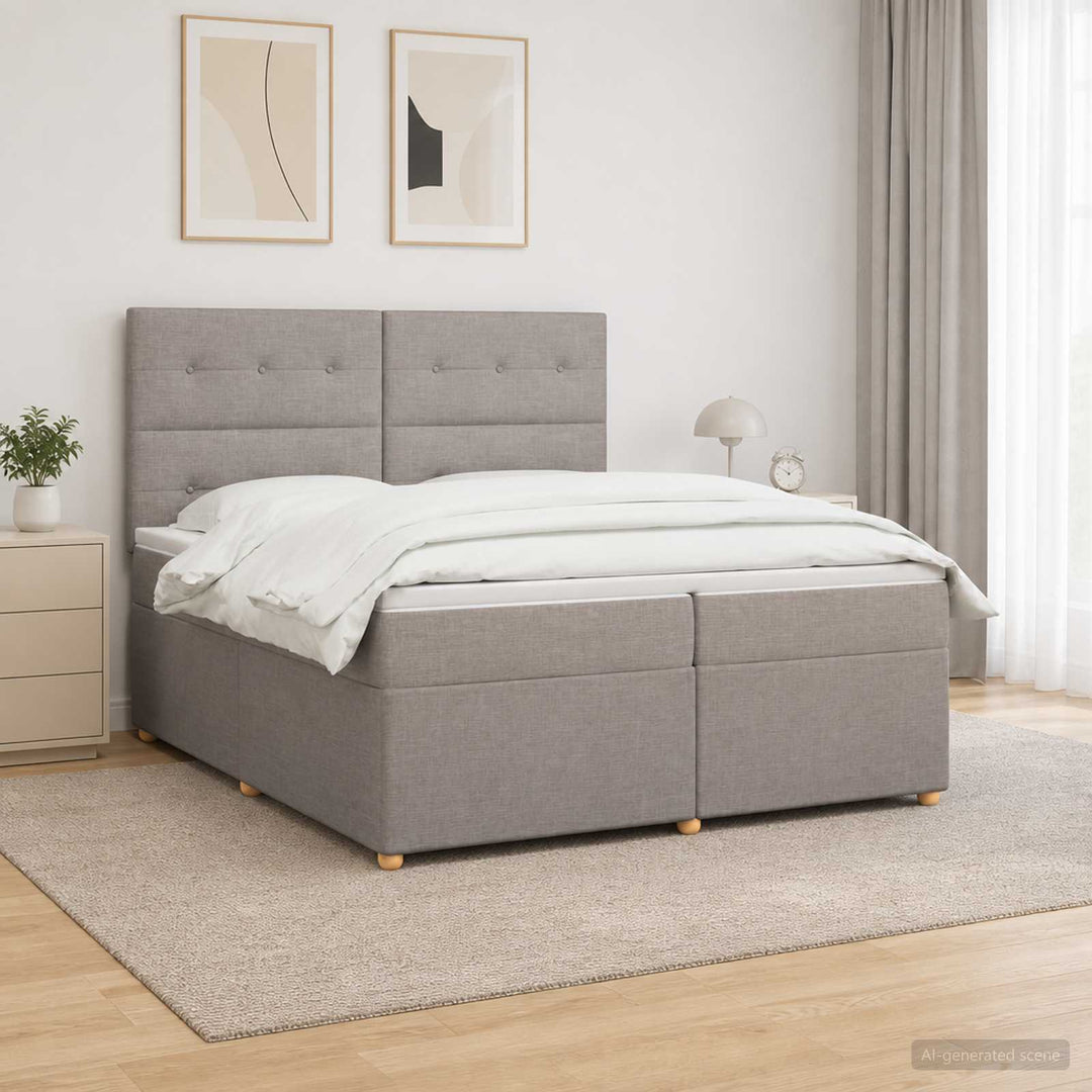 Boxmadras med topmadras Gråbrun 200 x 200 cm Stof