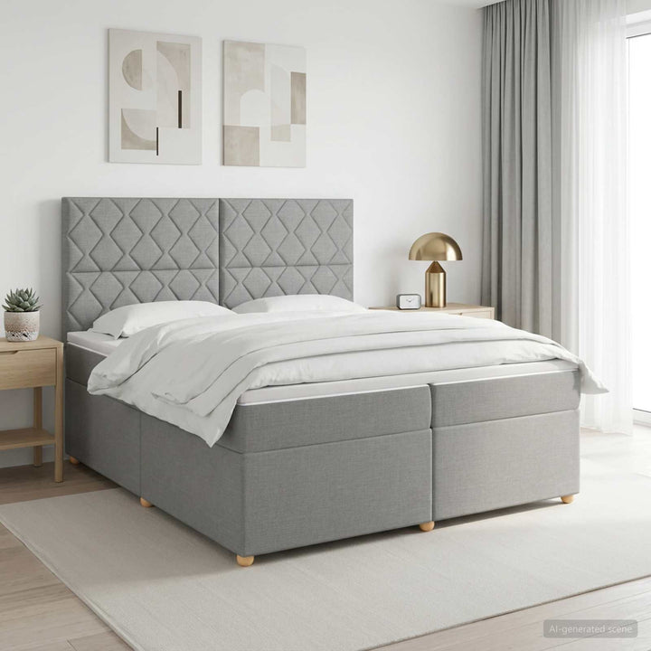 Boxmadras med topmadras Lysegrå 200 x 200 cm Stof