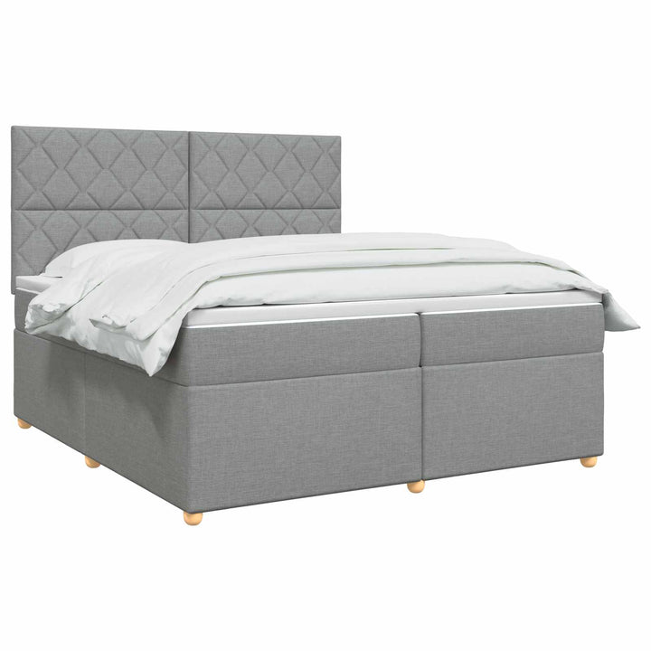 Boxmadras med topmadras Lysegrå 200 x 200 cm Stof
