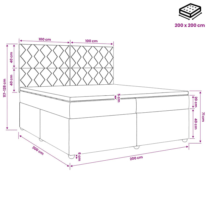 Boxmadras med topmadras Lysegrå 200 x 200 cm Stof