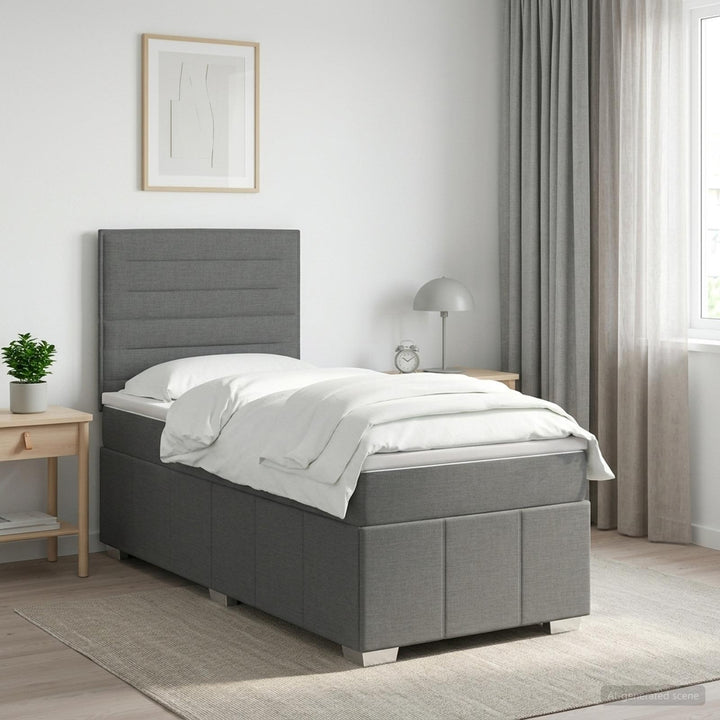 Boxmadras med topmadras Mørkegrå 100 x 200 cm Stof