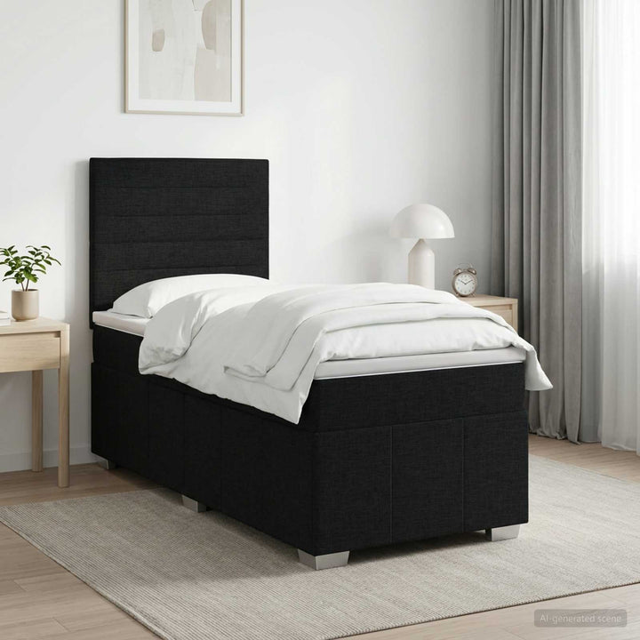 Boxmadras med topmadras med hovedgærde Sort 80 x 200 cm Stof