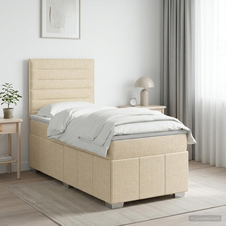 Boxmadras med topmadras Cremefarvet 90 x 200 cm Stof