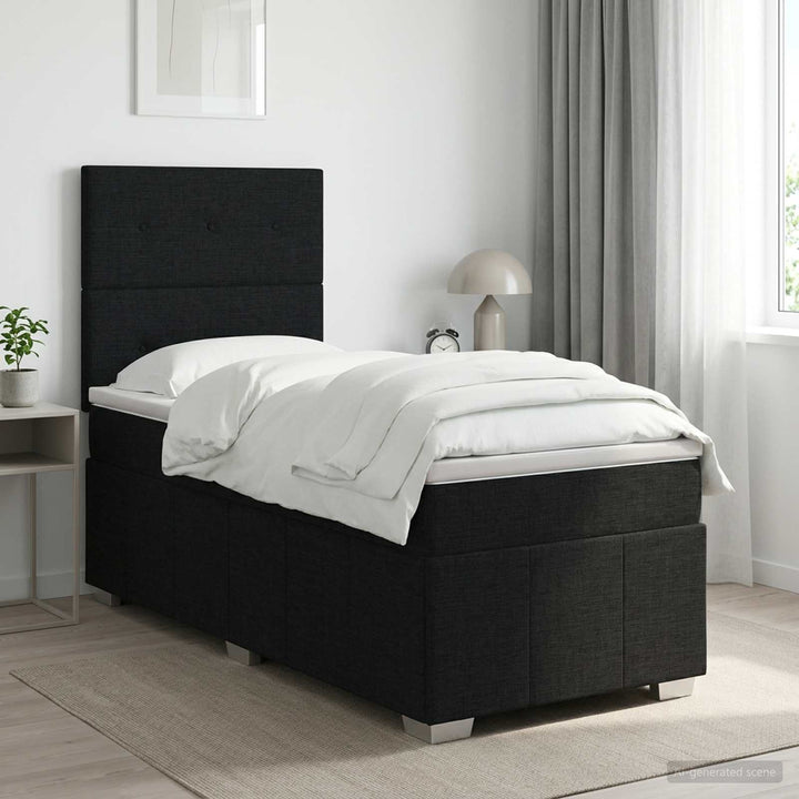 Boxmadras med topmadras med hovedgærde Sort 80 x 200 cm Stof