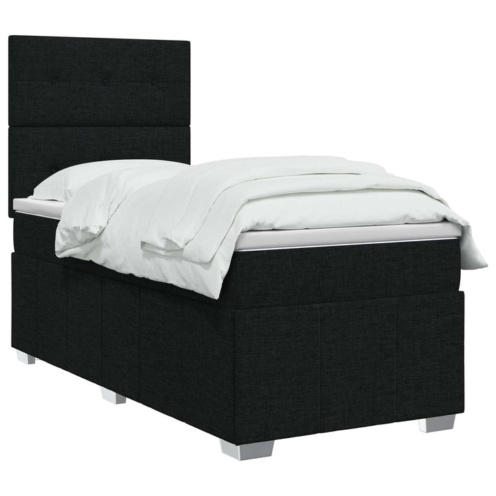 Boxmadras med topmadras med hovedgærde Sort 80 x 200 cm Stof