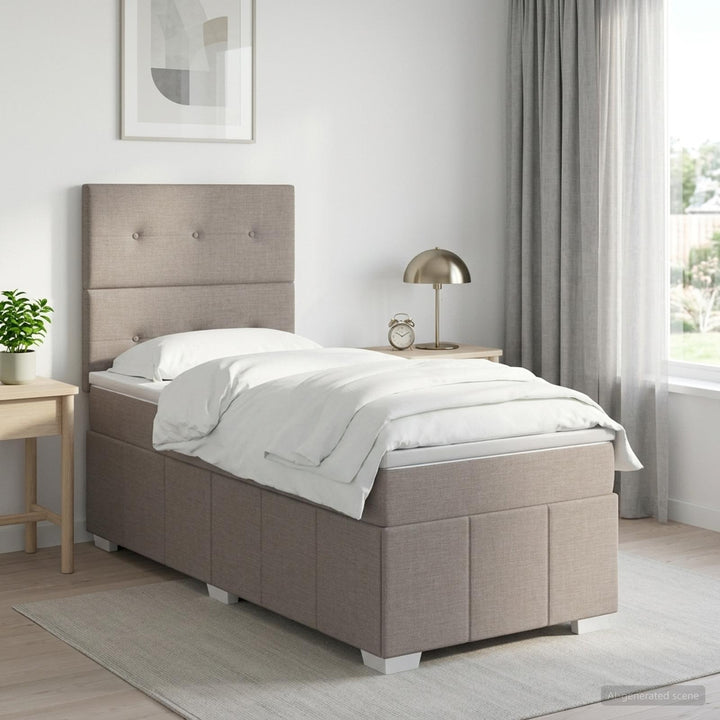 Boxmadras med topmadras med hovedgærde Gråbrun 90 x 200 cm Stof