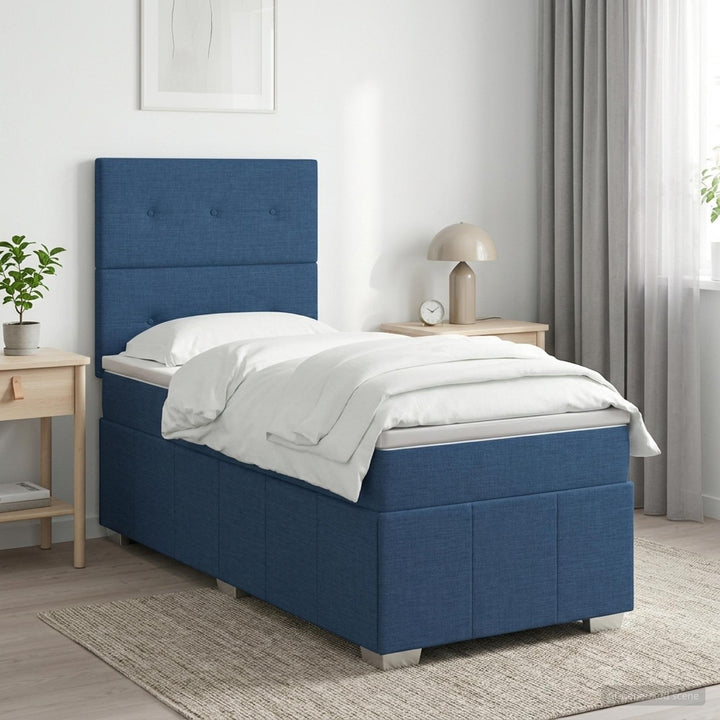 Boxmadras med topmadras med hovedgærde Blå 100 x 200 cm Stof