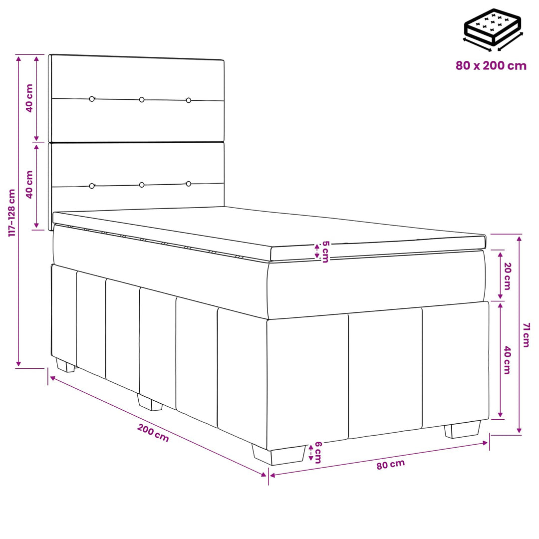 Boxmadras med topmadras med hovedgærde Blå 80 x 200 cm Stof