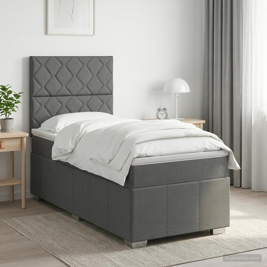 Boxmadras med topmadras Mørkegrå 90 x 190 cm Stof