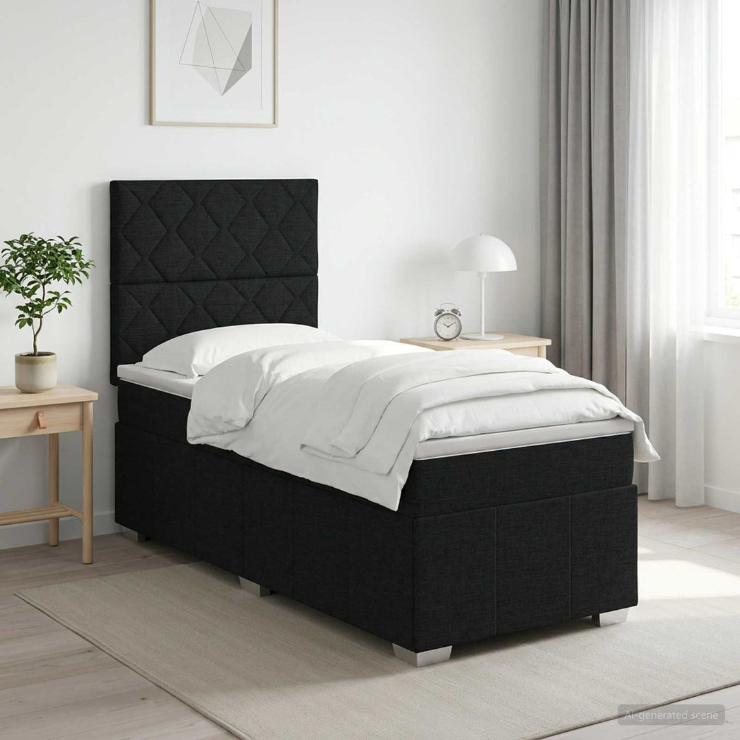 Boxmadras med topmadras med hovedgærde Sort 80 x 200 cm Stof