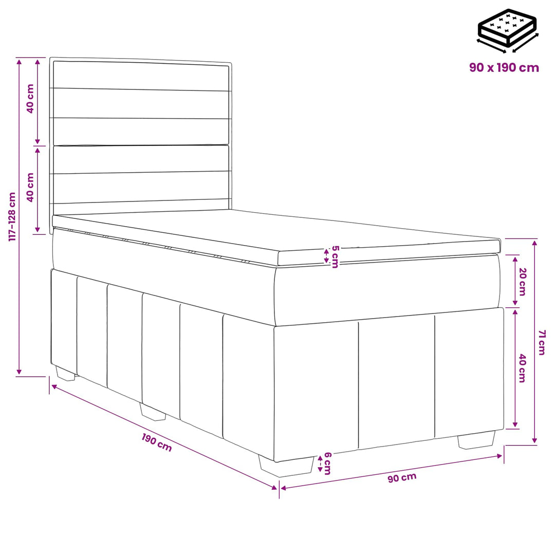 Boxmadras med topmadras med hovedgærde Sort 90 x 190 cm Stof