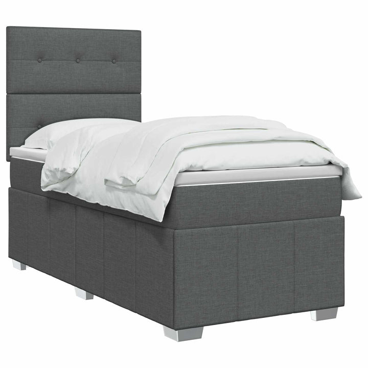 Boxmadras med topmadras Mørkegrå 90 x 190 cm Stof