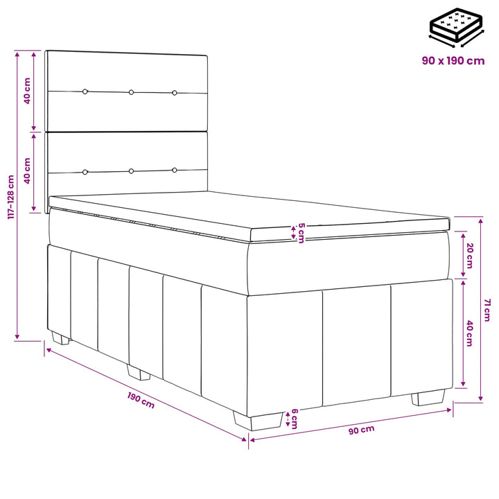 Boxmadras med topmadras Cremefarvet 90 x 190 cm Stof