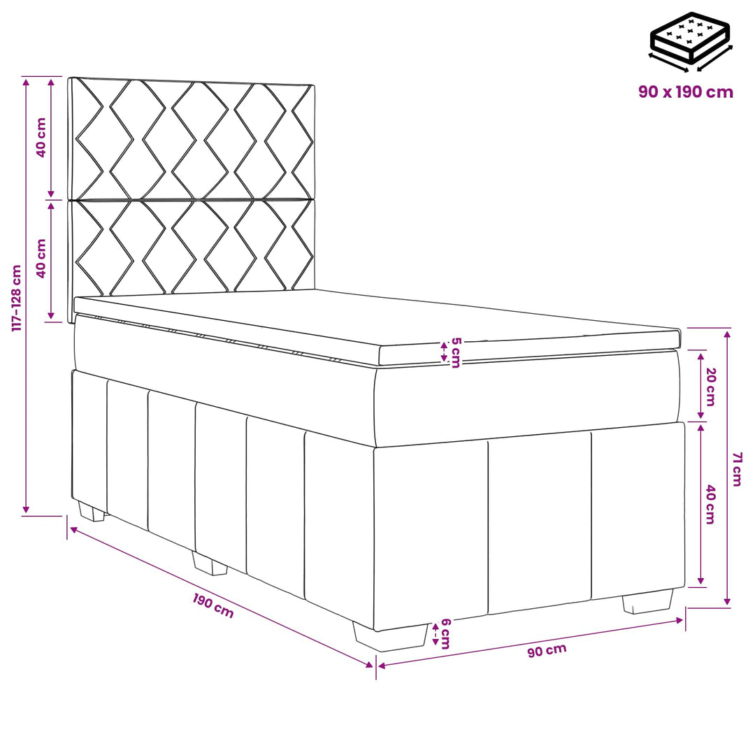 Boxmadras med topmadras Mørkegrå 90 x 190 cm Stof