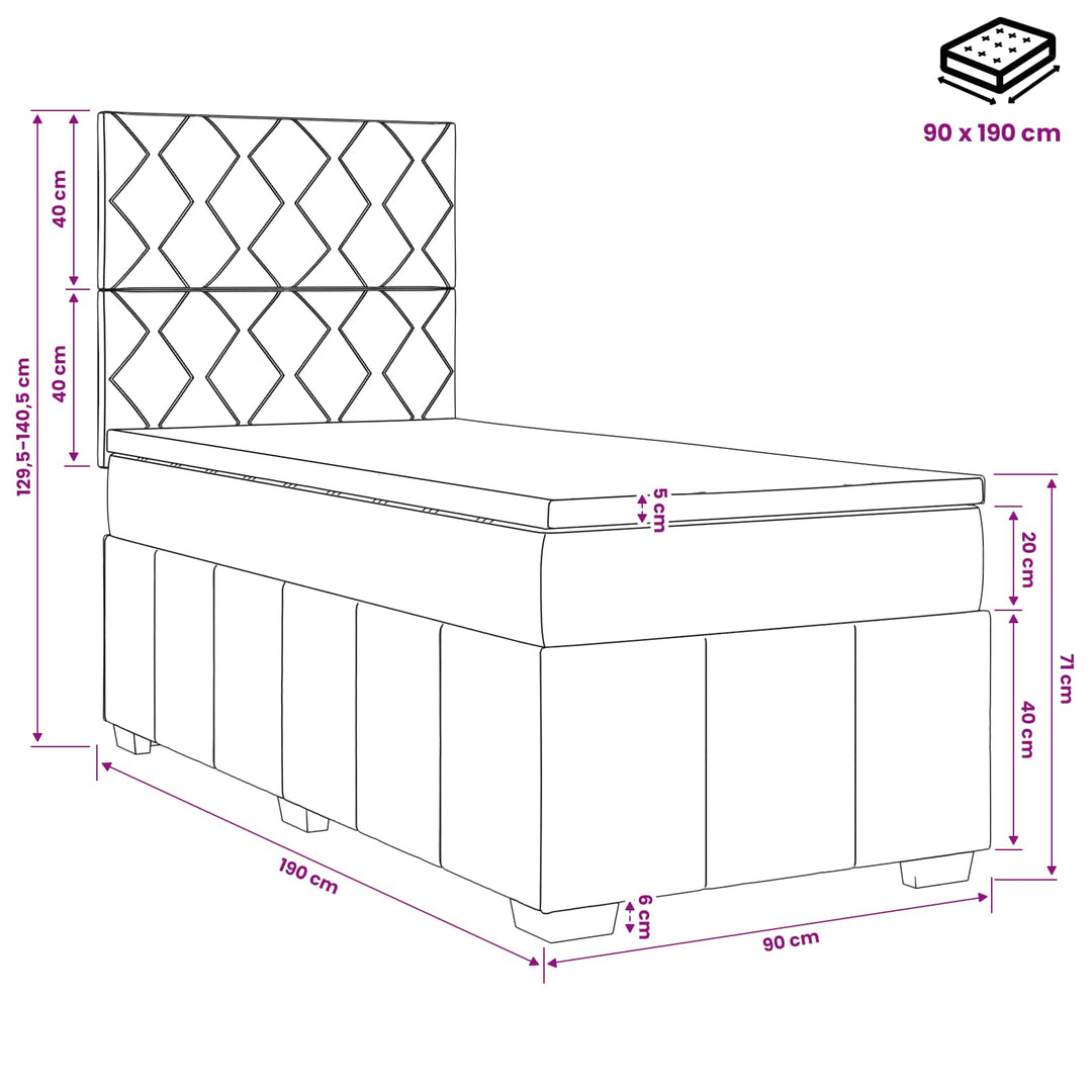 Boxmadras med topmadras med hovedgærde Sort 90 x 190 cm Stof