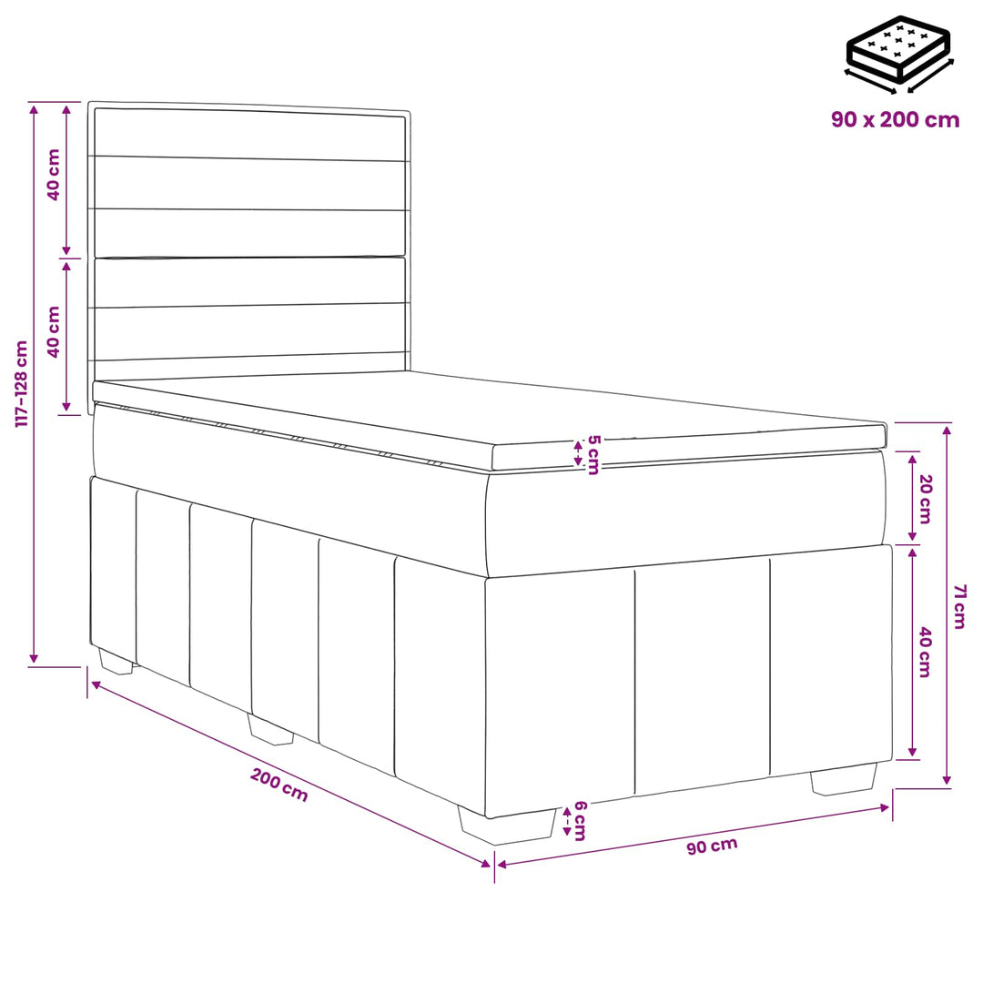 Boxmadras med topmadras Cremefarvet 90 x 200 cm Stof