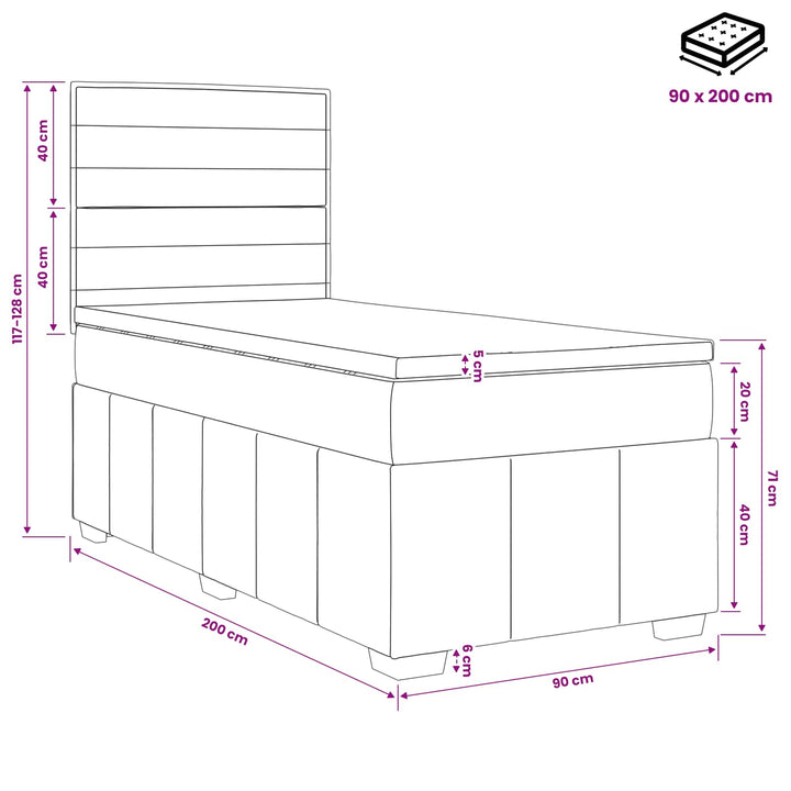 Boxmadras med topmadras Cremefarvet 90 x 200 cm Stof