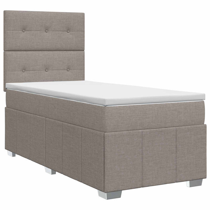 Boxmadras med topmadras med hovedgærde Gråbrun 90 x 200 cm Stof