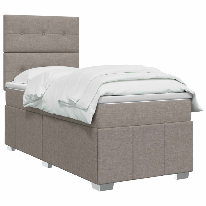 Boxmadras med topmadras med hovedgærde Gråbrun 90 x 200 cm Stof