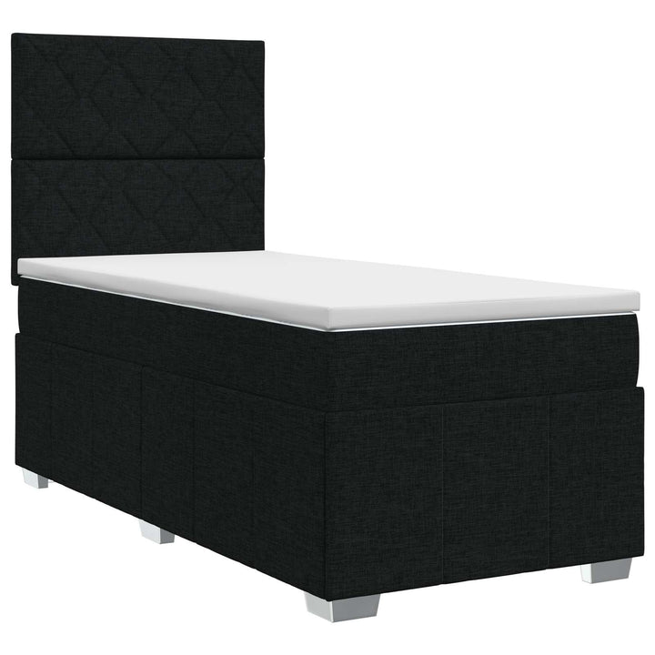 Boxmadras med topmadras med hovedgærde Sort 90 x 200 cm Stof