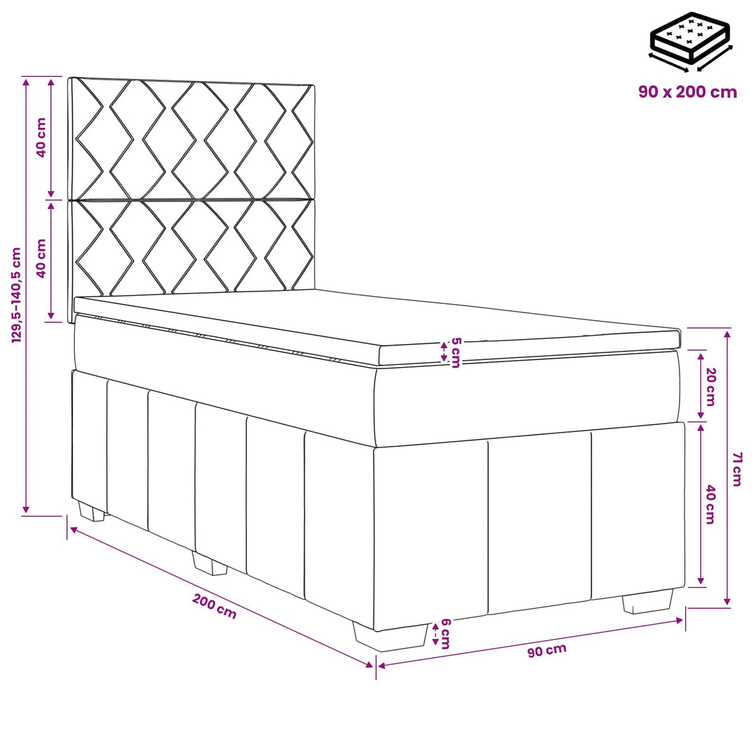 Boxmadras med topmadras med hovedgærde Sort 90 x 200 cm Stof