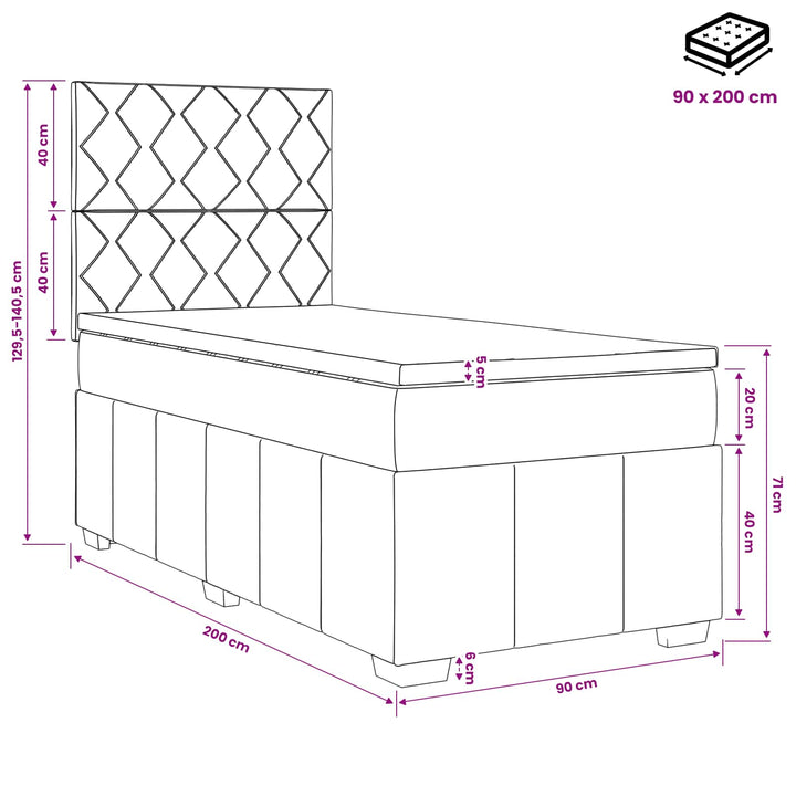 Boxmadras med topmadras med hovedgærde Sort 90 x 200 cm Stof