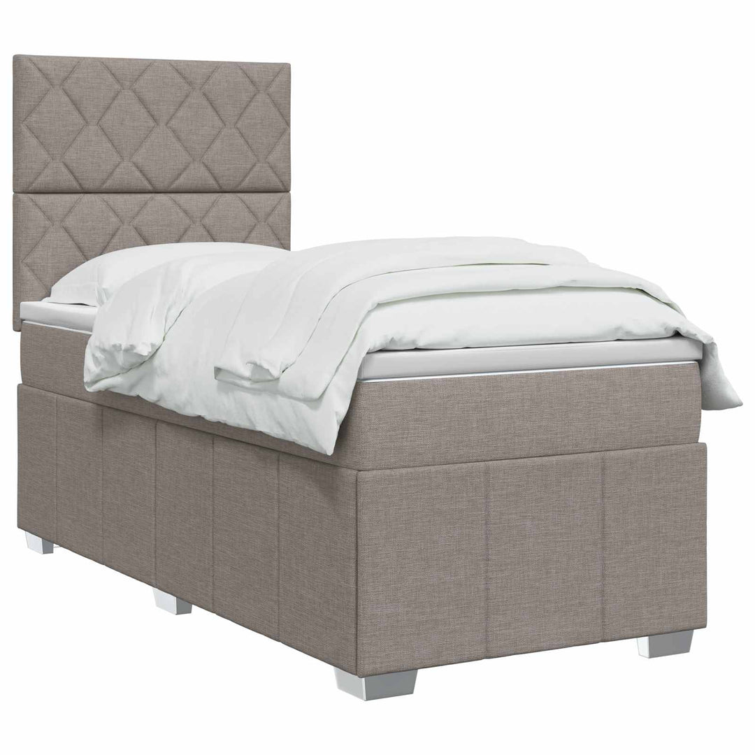 Boxmadras med topmadras med hovedgærde Gråbrun 90 x 200 cm Stof